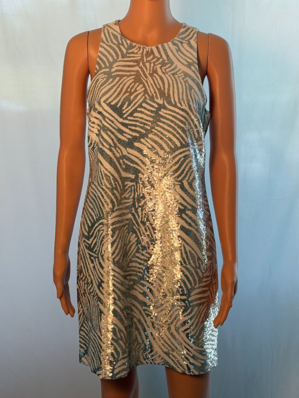 NWT Michael Kors Zebra Sequin Tank Dress White Silver Size 4 New With Tags